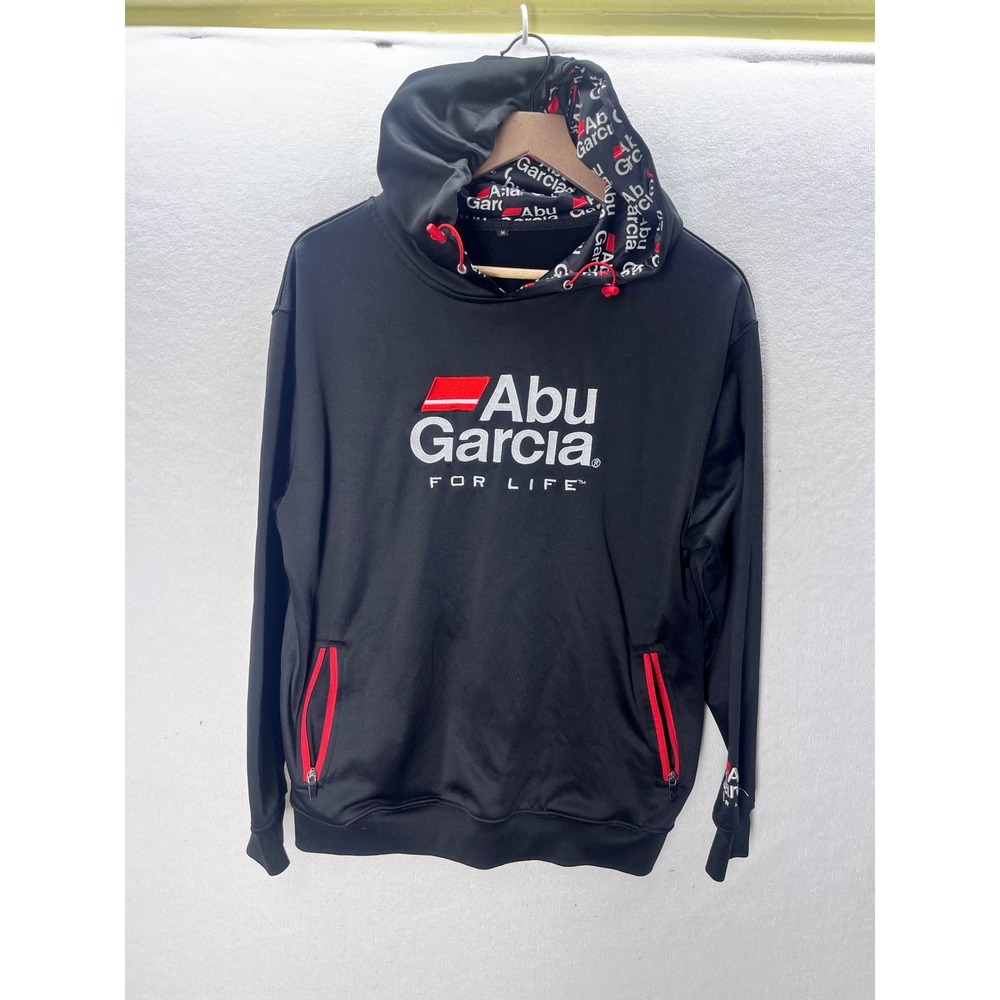 Abu Garcia Hoodie Mens Medium Black Red Fishing Performance Pullover Logo 3270